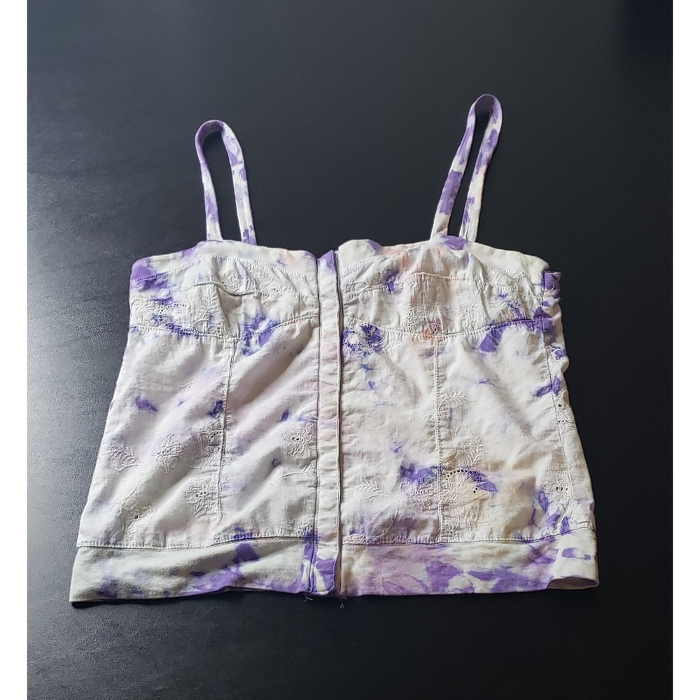 Hard Tail Forever Tie Dye Eyelet Cotton Camisole Top Purple Blue L Boho Y2K USA